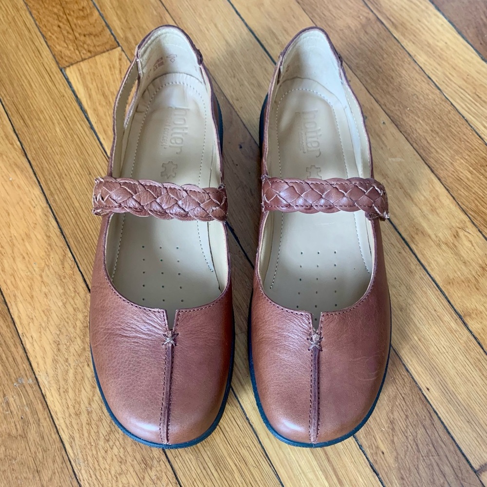 Hotter Shake Dark Tan Leather Mary Jane Shoes - Size 10